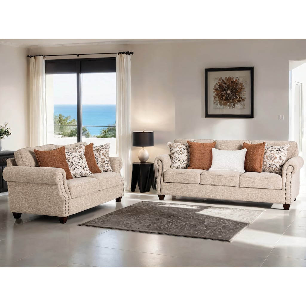 Furniture of America Mootle 2-Piece Taupe Solid Wood Sofa Set with Pillows