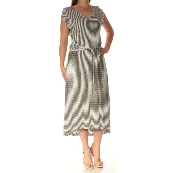 Shop Vince Camuto Womens Blue Striped Short Sleeve V Neck Tea