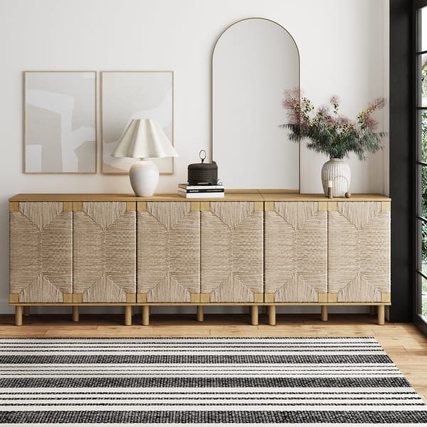 Nathan James Beacon Wood Accent Cabinet with Seagrass Doors and ...