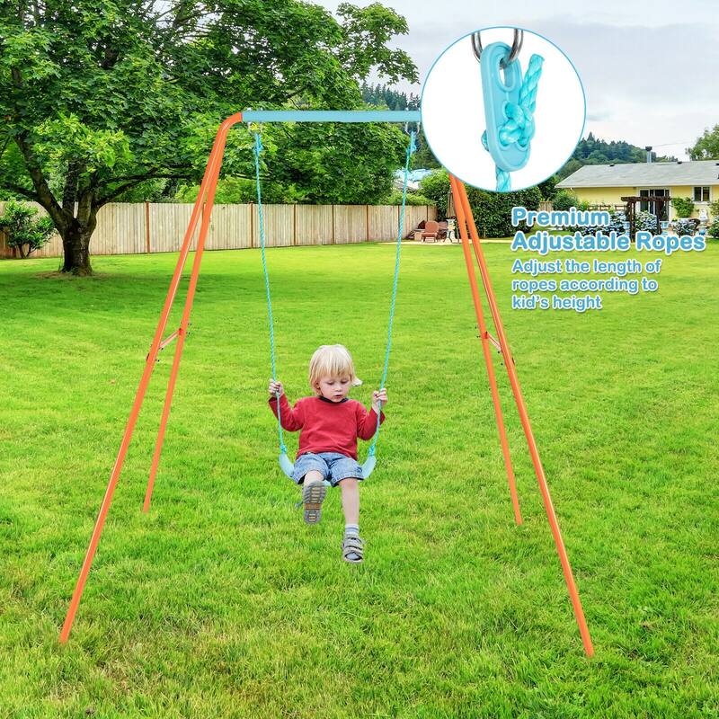 Orange Kids Swing Set with Smooth U-Shaped Seat and Weatherproof Steel Frame for Outdoor Use - 67.5" x 69" x 65.5" (L x W x H)