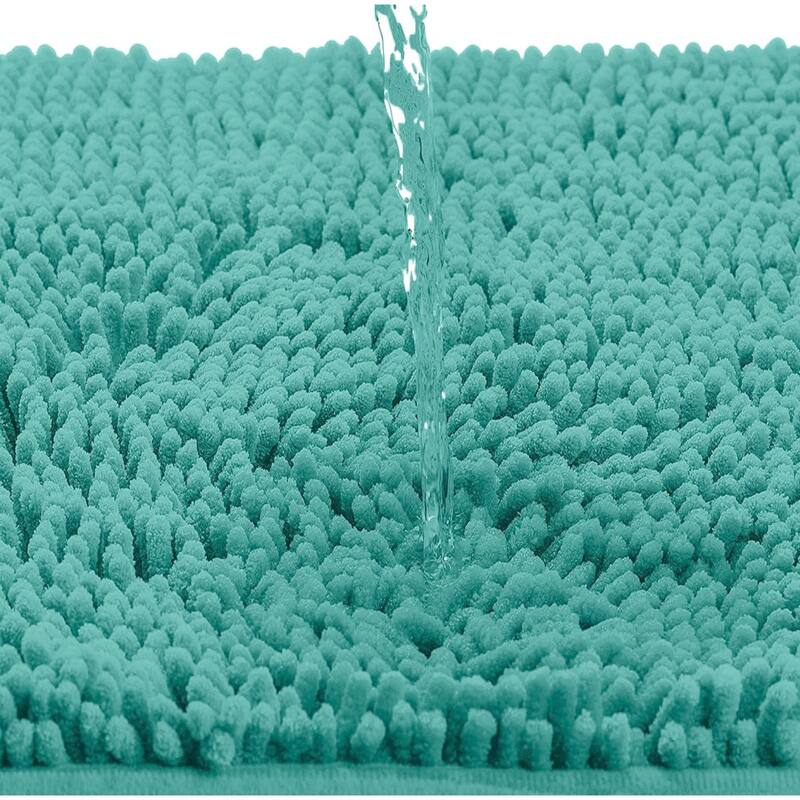 Large 2 Piece Set Turquoise Soft Cozy Plush Chenille Bath Mat Bathroom Rug