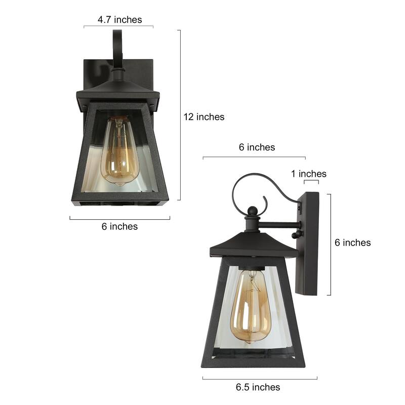 Kania 1-light Modern Black Lantern Outdoor Sconce Dimmable Exterior Wall Lighting
