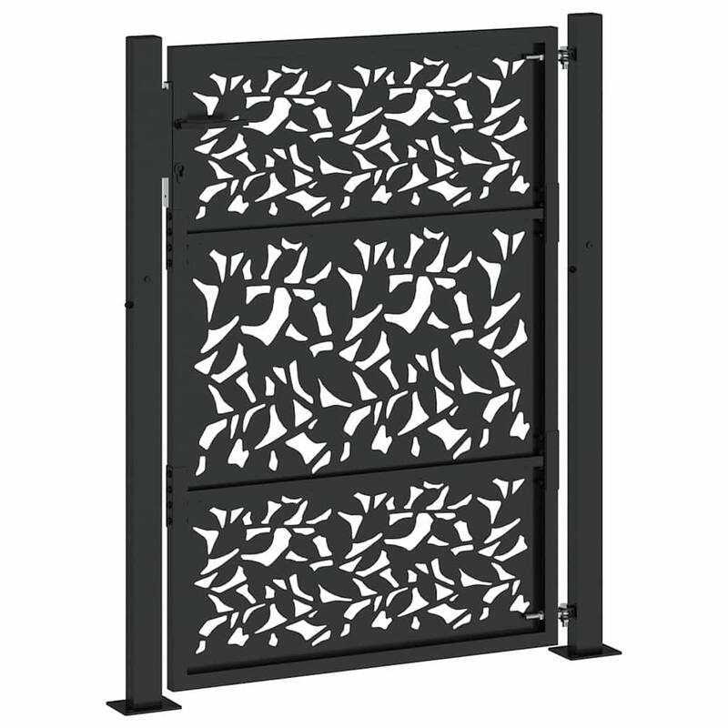 vidaXL Garden Gate Black Steel Leaf Design