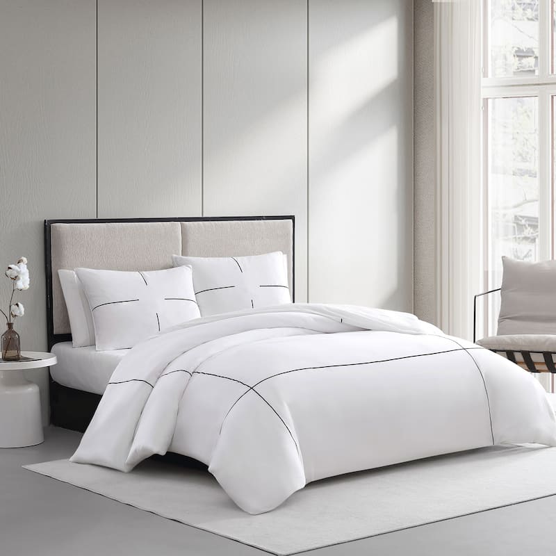 Vera Wang Zig Zag Cotton White Duvet Cover Set On Sale Bed Bath