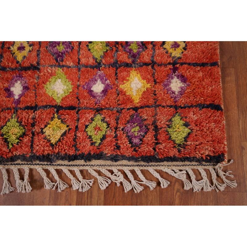 Orange Moroccan Oriental Area Rug Hand-Knotted Wool Carpet - 6'9" x 10'2"