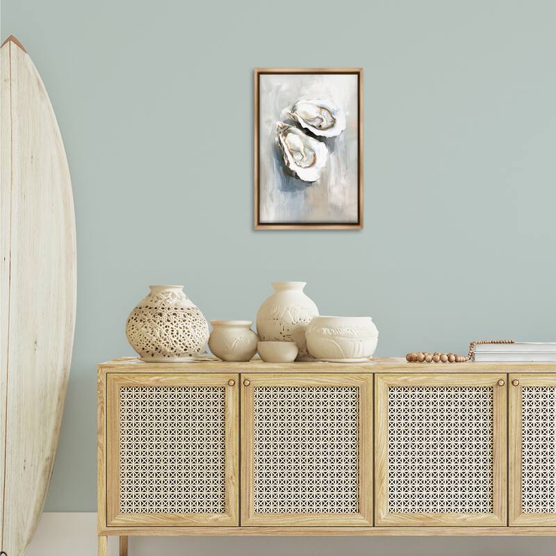 Stupell Two Oysters Seashell Mirage Framed Floater Canvas Wall Art Design By Ramona Murdock