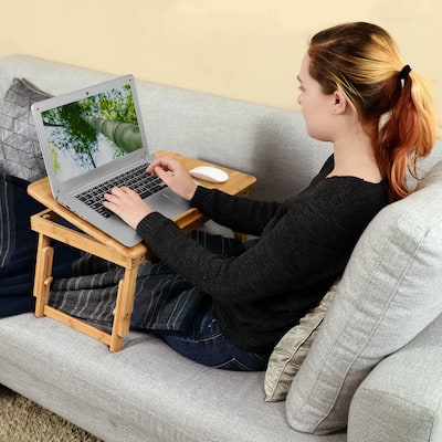 SONGMICS Bamboo Laptop Desk Serving Bed Tray Tilting Top