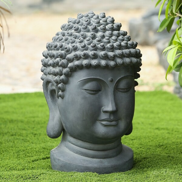 Grey & Silver Stone Buddha Head Garden Statue Thai Indoor Outdoor Ornament 