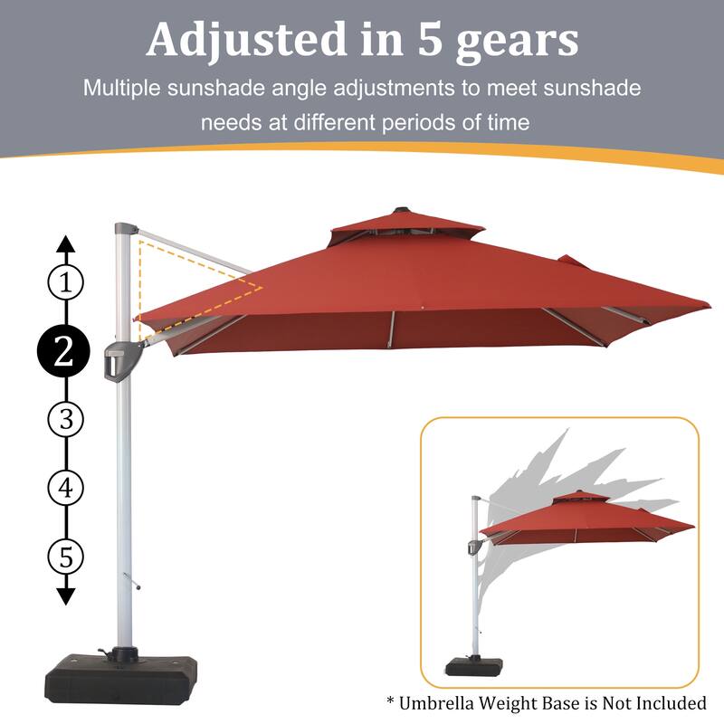 Clihome 10ft Outdoor Patio Cantilever Square Umbrella with Protective Cover