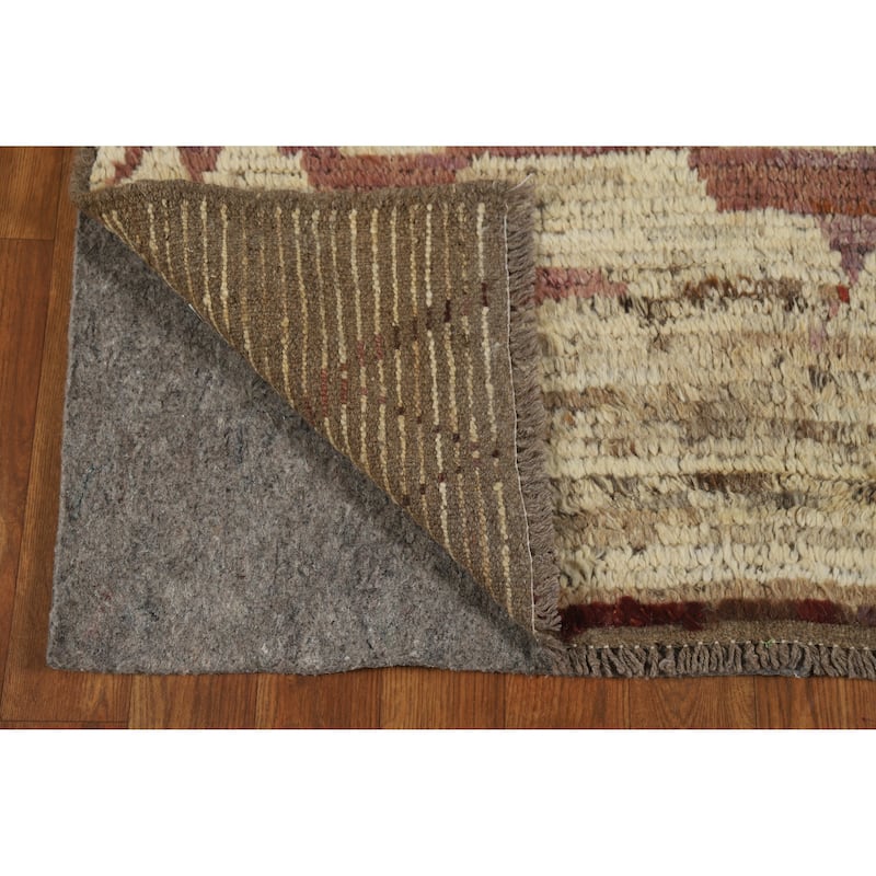 Moroccan Oriental Rug Hand-Knotted Geometric Wool Carpet - 4'2" x 5'11"