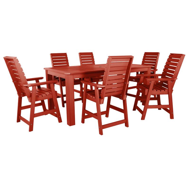 HIGHWOOD 7-Piece Counter Height Outdoor Dining Set - 42" x 84" Table - Rustic Red