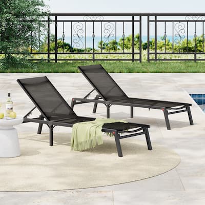 Outdoor Adjustable Chaise Lounge Folding Chair (Set of 2), Heavy-Duty Aluminum Frame Patio Lounge Chaise
