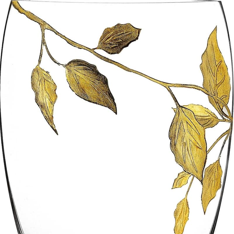 HomeRoots 12" Clear And Gold Leaves Oval Crystal Glass Table Vase