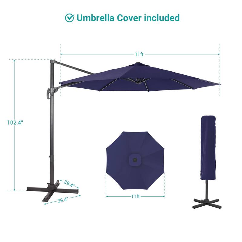 BONOSUKI 11FT Cantilever Patio Umbrella 360 Rotation Angle Adjustment