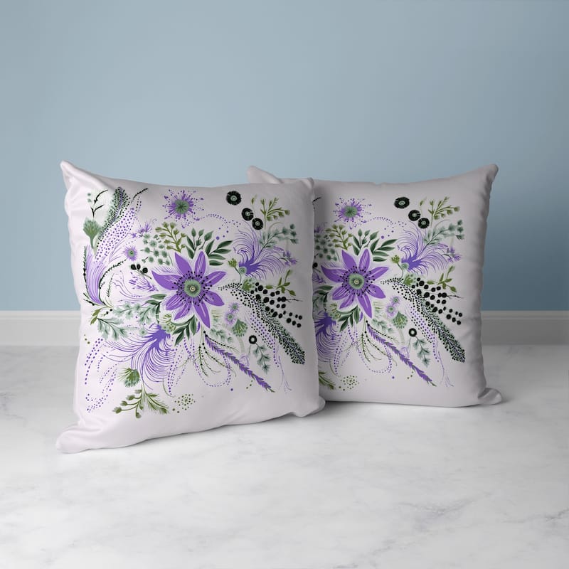 Enchanting Bouquet Faux Suede Reversible Throw Pillow Purple and Green