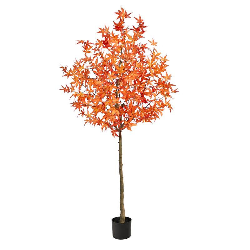 6 Ft Artificial Maple Tree - Fall Foliage Decor - Indoor Thanksgiving Tree - Realistic Home Accent - Green - 51-60 Inches