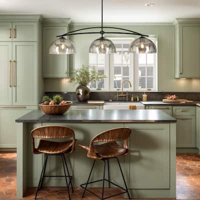 Modern 3-Light Black Chandelier with Mercury Glass Kitchen Island Light Fixture for Dining Room