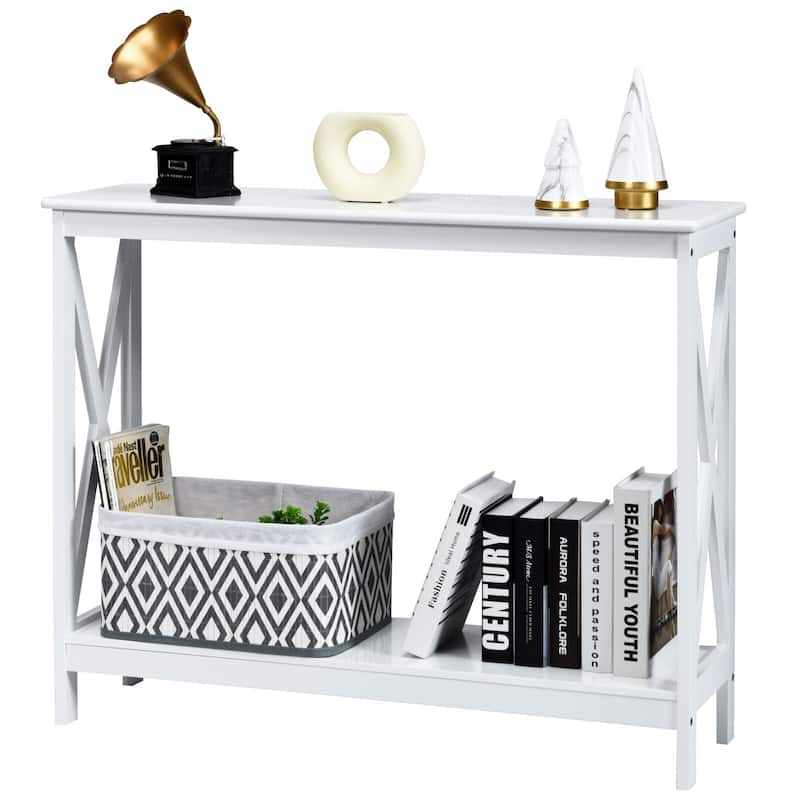 Space-Saving Console Table with Modern X-Shape and Large Shelves Perfect for Entryway or Living Room