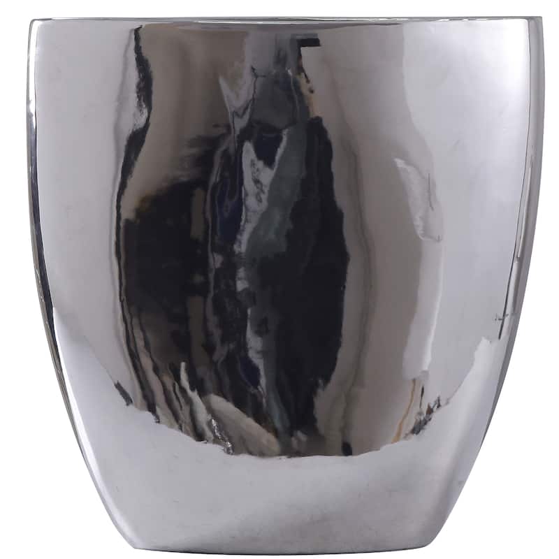 Harp & Finial Darius Shiny Silver Chrome Ceramics Vase - Small 12 inches