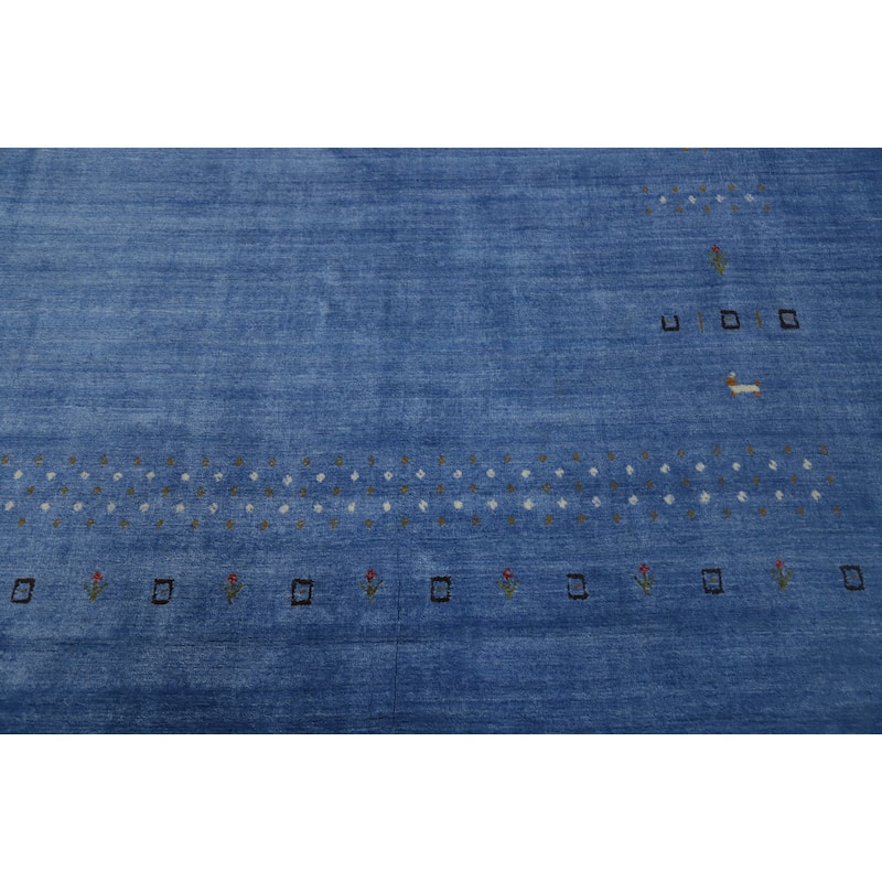 Hand Knotted Oriental 100% Wool Carpet Tribal Animal Pictorial Navy Blue & Blues Gabbeh Area Rug - 9' 8'' X 10' 1''
