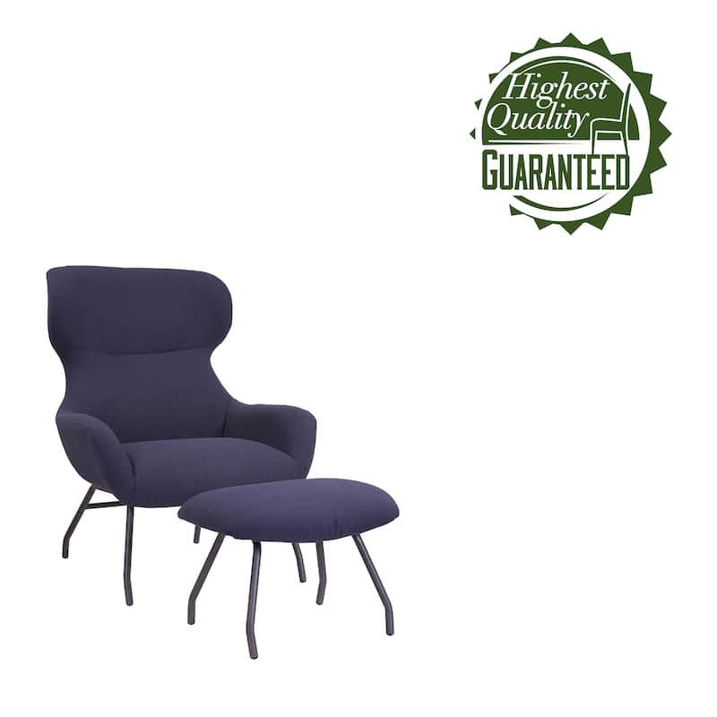 Porthos Home Autry Fabric Wingback Accent Chair and Ottoman Set with Steel Legs