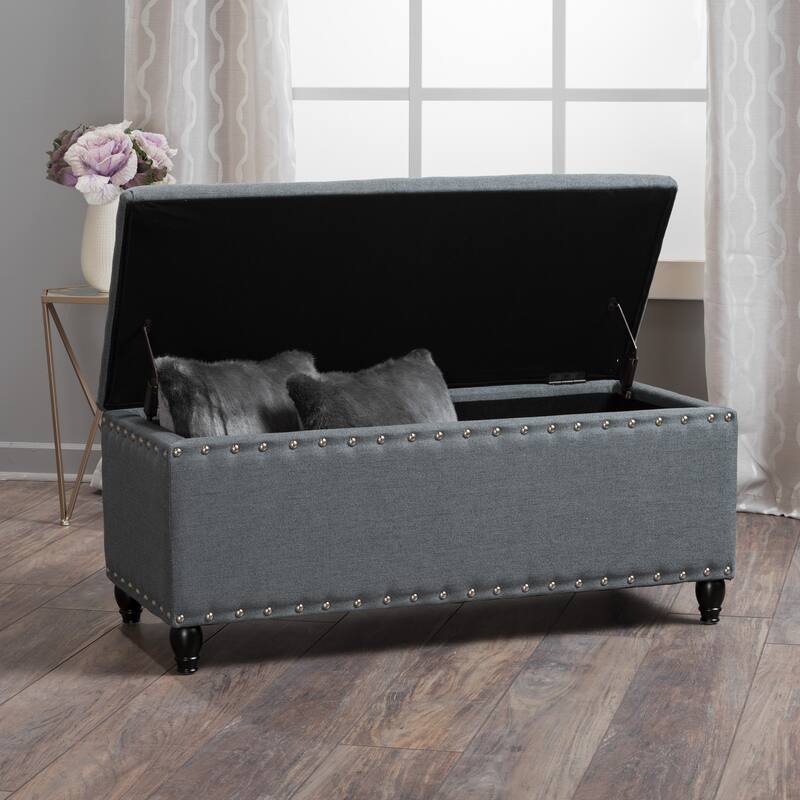 Simple Upholstered Storage Bench Hallway Bench with Nail Trim, Entryway Footrest Seat Leisure Stool Corridor Stool