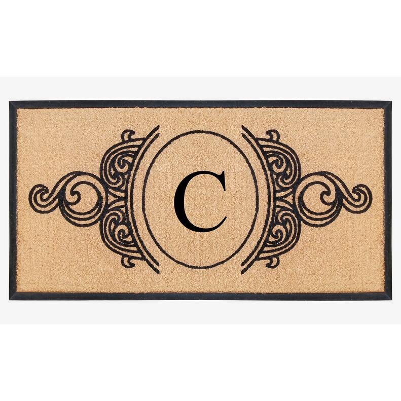 A1HC Natural Coir & Rubber Hand Flocked Large Monogrammed Doormat 30X60 Inch - C