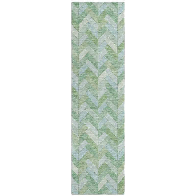 Machine Washable Indoor/ Outdoor Modern Chevron Chantille Rug