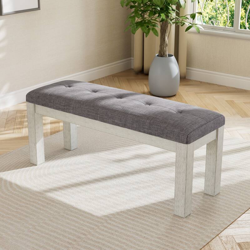 VECELO Dining Table Set with Bench, Solid Wood Rectangular Extendable Dining Table and Chairs Set for 6-8