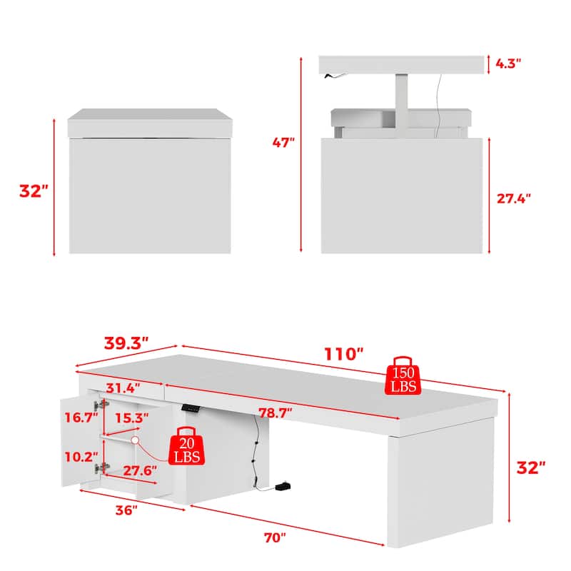 Electric Adjustable Standing Desk Table, 110" Large Height Adjustable Work Table with Storage