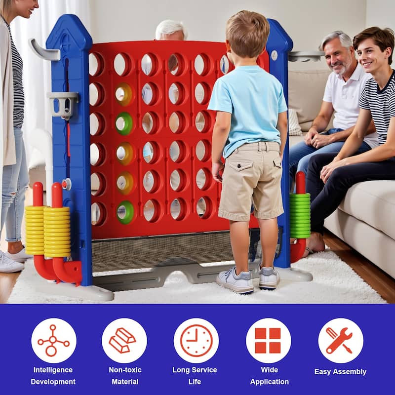 Anmytek 4-to-Score Giant Game Set with Mesh Bag & Jumbo Connect 4, Basketball Hoop, Ring Toss & Golf Games & Height Adjustable