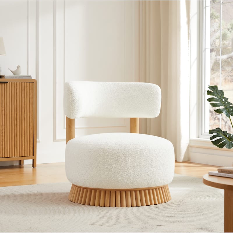 Armless Accent Chair for Living Room, Modern Slipper Vanity Chair with Wooden Base, Upholstered Bedroom Chair - Beige