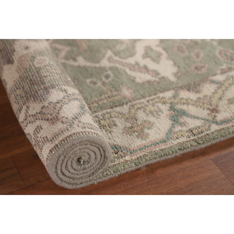 Green Oushak Indian Accent Rug Handmade Wool Carpet - 2'8"x 6'0"