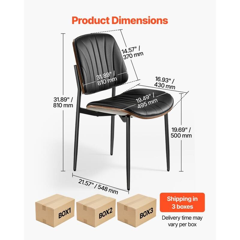 Black Mid-Century PU Leather Bentwood Dining Chair Set with Metal Legs