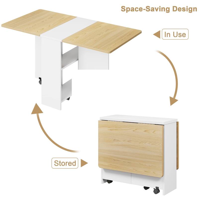 Space Saving Folding Dining Table with 2 Tier Storage