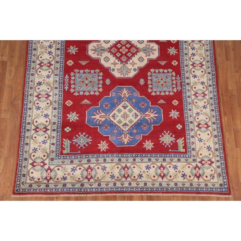 Hand Knotted Oriental 100% Wool Carpet Traditional Geometric Red Kazak Area Rug - 10' 1'' X 6' 10''