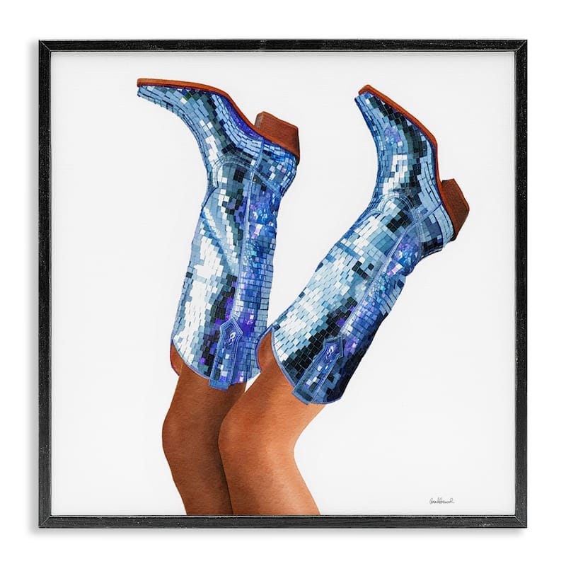 Stupell Blue Glam Cowgirl Boots Framed Giclee Art Design By Amanda Greenwood - 24 x 24 - Black