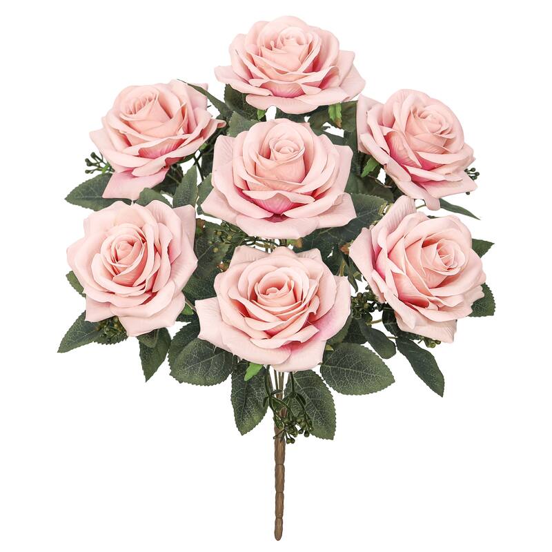 Set of 2 Blush Pink Artificial Queen Tea Rose Flower Stem Bush Bouquet 17in - 17" L x 9" W x 9" DP
