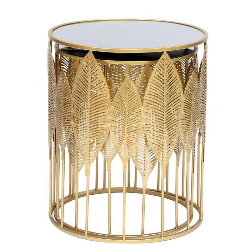 Adeco Gold Leaves End Tables Accent Coffee Nightstands Set of 2