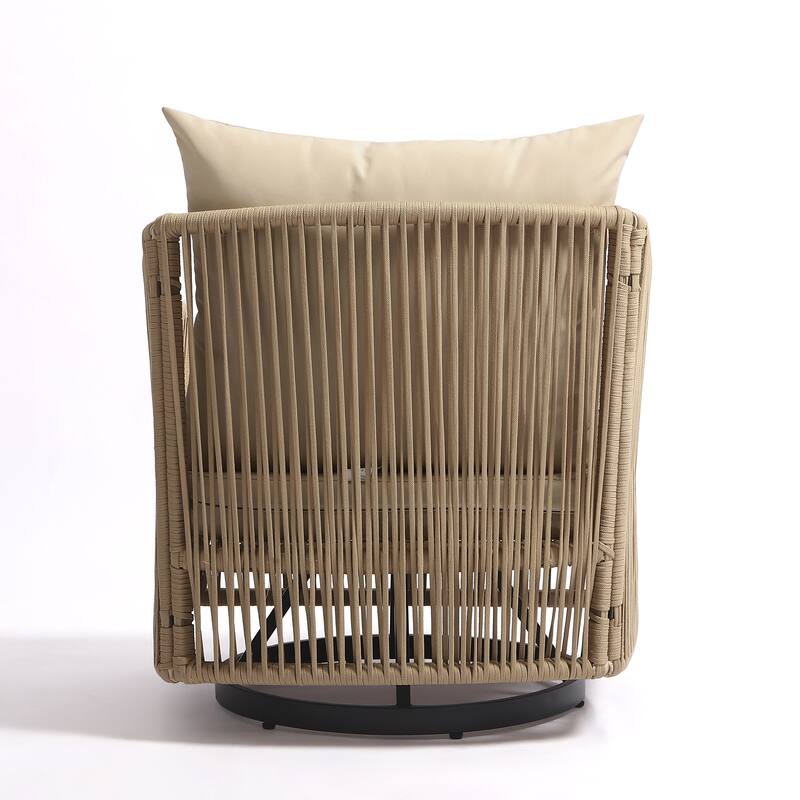 3-Piece Outdoor Rattan Swivel Lounge Chair Set Barrel Chairs for Backyard