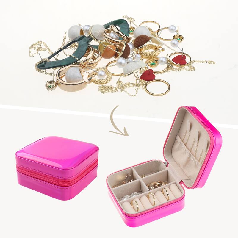 Travel Jewelry Box for Women Girl's Birthday Gifts, Small Portable PU Leather Jewelry Organizer Case Storage Display Holder - Rose