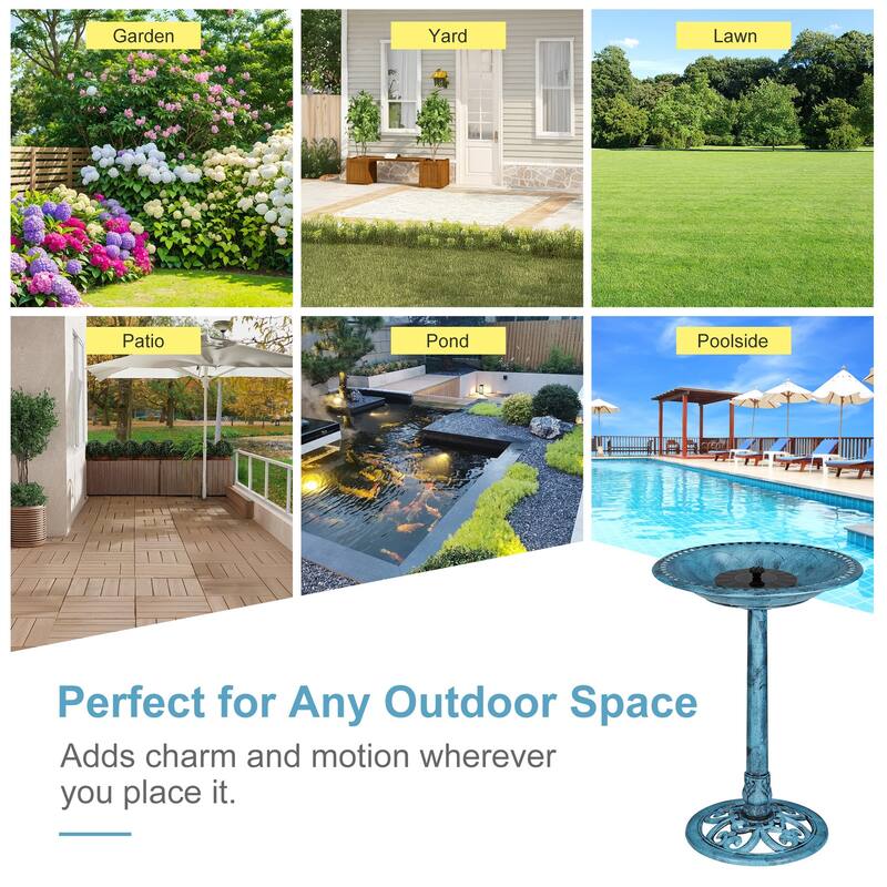 Javlergo 28" Pedestal Outdoor Bird Bath with Solar Powered Fountain for Outside Vintage Bronze Polyresin Lightweight