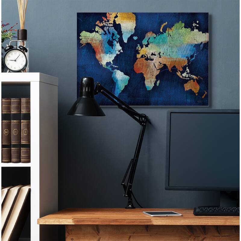Stupell World Map Modern Rainbow Textured Design Canvas Wall Art