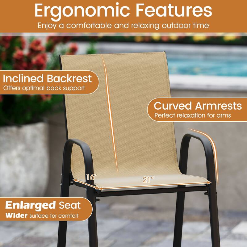 29" Outdoor Bar Stools Set 2 Fabric High Back Chairs with Metal Frame for Decks and Porches - 24.5" x 30" x 51"