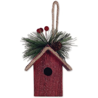 Red Birdhouse Ornament -Set of 2