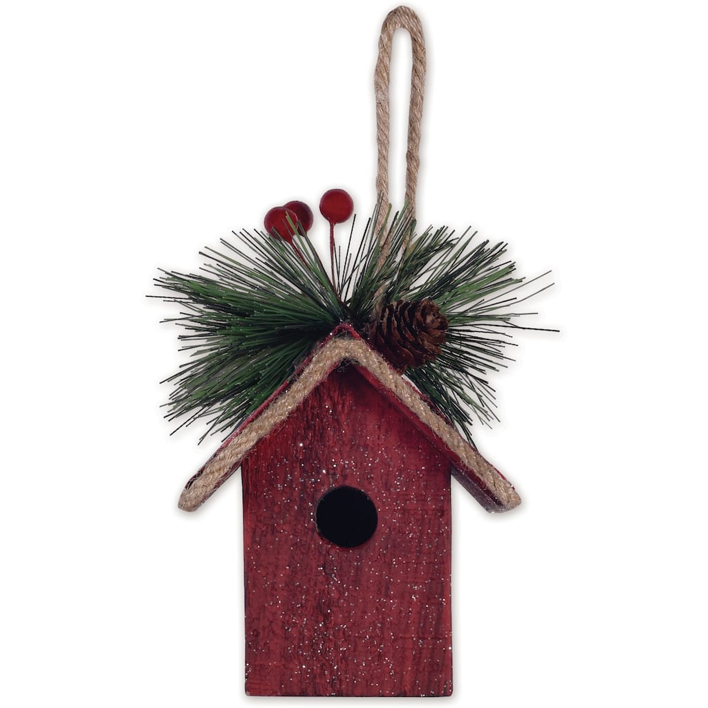 Red Birdhouse Ornament -Set of 2