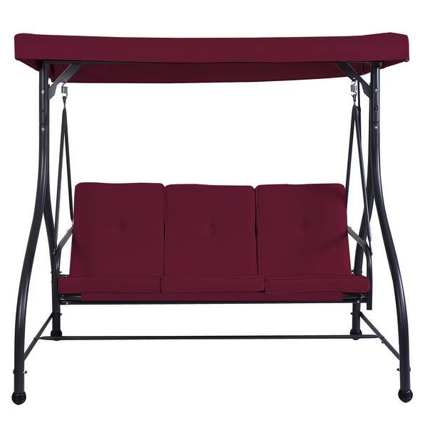 Shop Costway Converting Outdoor Swing Canopy Hammock 3 Seats Patio Deck Furniture Wine Red Overstock 23578719