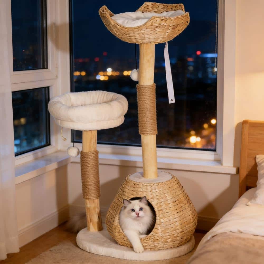 Anmytek Wooden Cat Tree with Scratching Posts for Indoor Cats