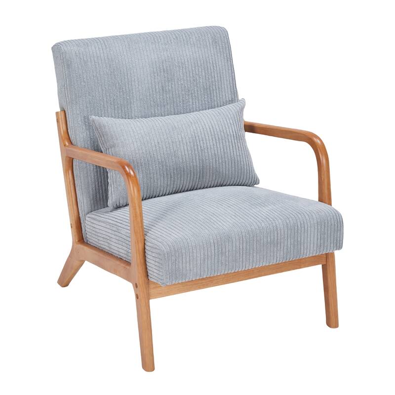 Mid-Century Modern Accent Chair, Upholstered Single Sofa Chair with Pillow, Lounge Armchair with Rubber Wood Frame