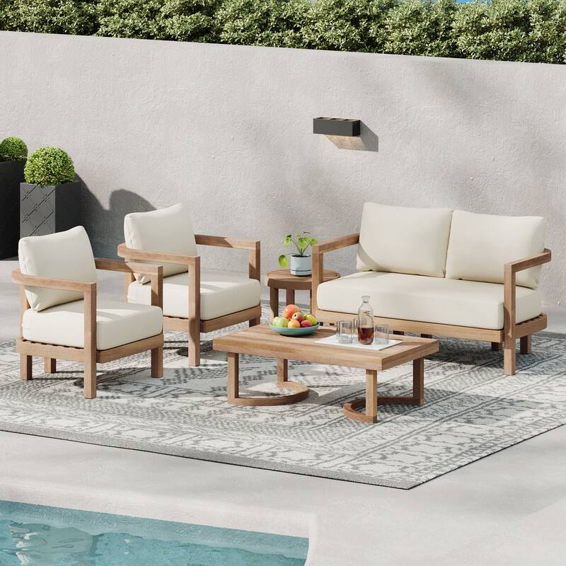 Wichita Outdoor 5-piece Acacia Wood Chat Set with Cushions by Christopher Knight Home - Brown Wash+Beige